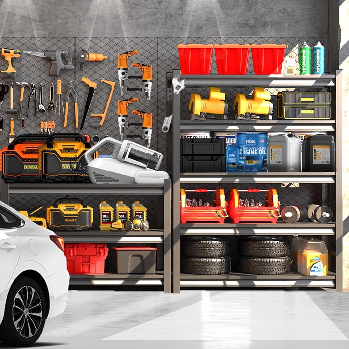 Metal Garage Shelving Unit, Heavy Duty 5-Tier Adjustable Storage Rack, Steel Shelving,2000 lbs Capacity, Industrial Shelves for Heavy Tools and Equipment (5-Tier 54" H x16 W x 16" D)