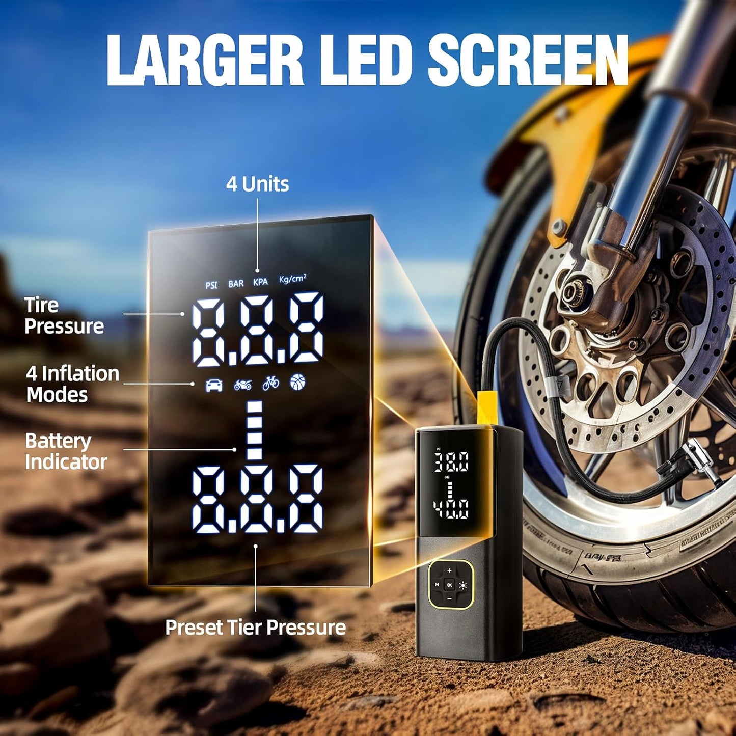 Zune Lotoo Rechargeable Tire Inflator Portable Air Compressor for Car Tires, 150PSI Battery Powered Cordless Air Pump with Digital Pressure Gauge & Auto Shutoff for Bike Motorcycle E-Bike Ball