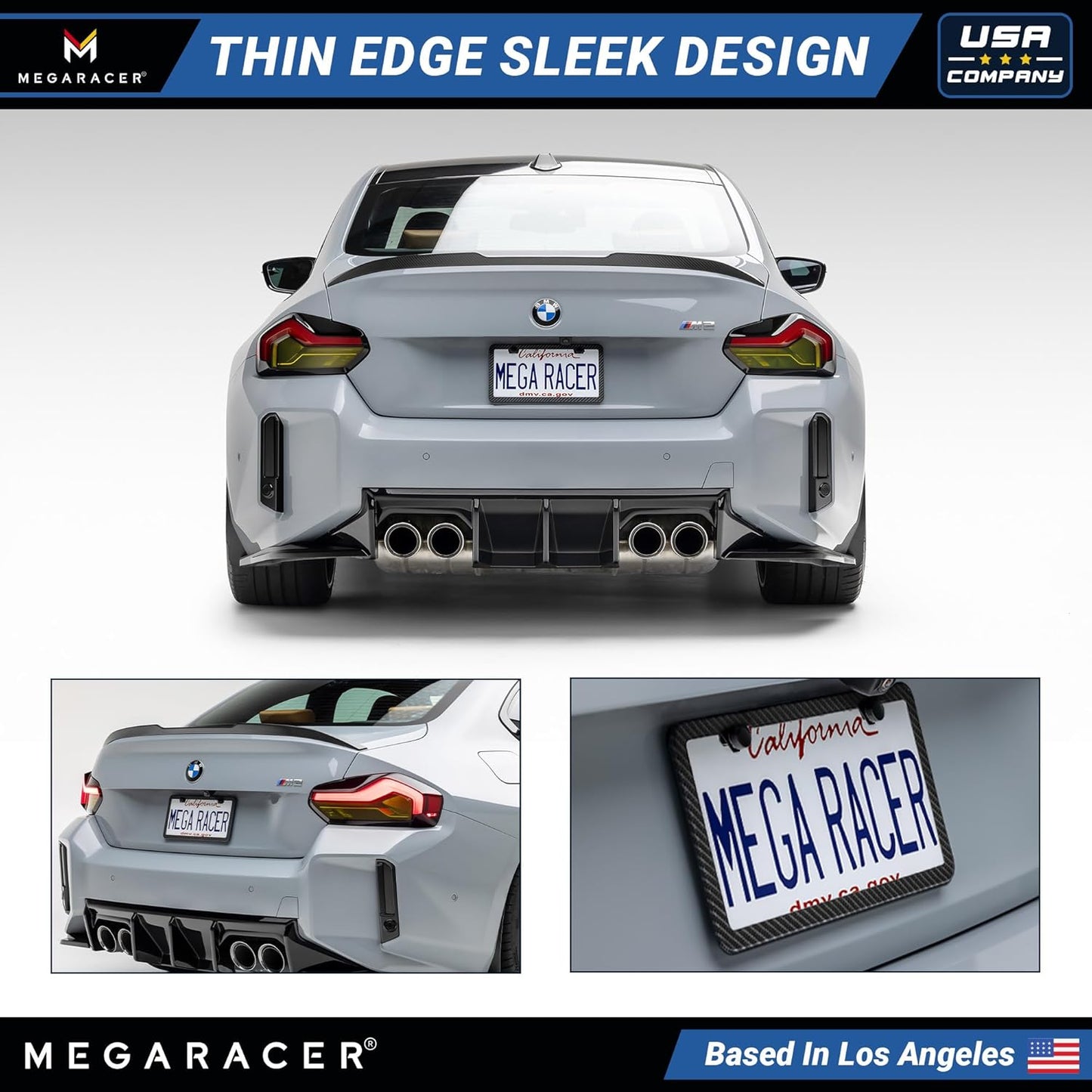 Premium Slim Carbon Fiber Design License Plate Frame – 1 Pack, Rust-Free Stainless Steel & Rattle-Free, Street Legal, Universal with Screw Caps Cover, Thin Metal Front or Rear Car Tag Holders for Men