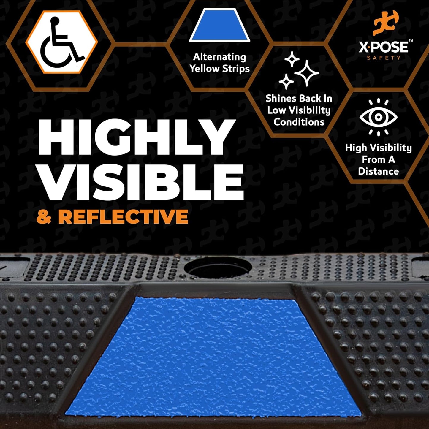 Xpose Safety 72" Heavy Duty Rubber Parking Stopper – 2 Pack Wheel Blocks for Garage, Driveway, or Ramp – Car Bumper Stop with Blue Reflective Strips – Removable Floor Mount