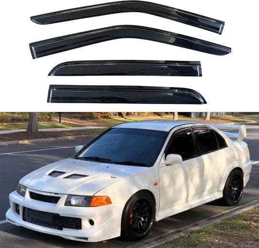 KPY Window Visor Compatible with Mitsubishi Lancer 1997-2002, 4PC Rain Guard Side Window Vent Deflectors Tape-On Mugen Style, 1997 1998 1999 2000 2001 2002