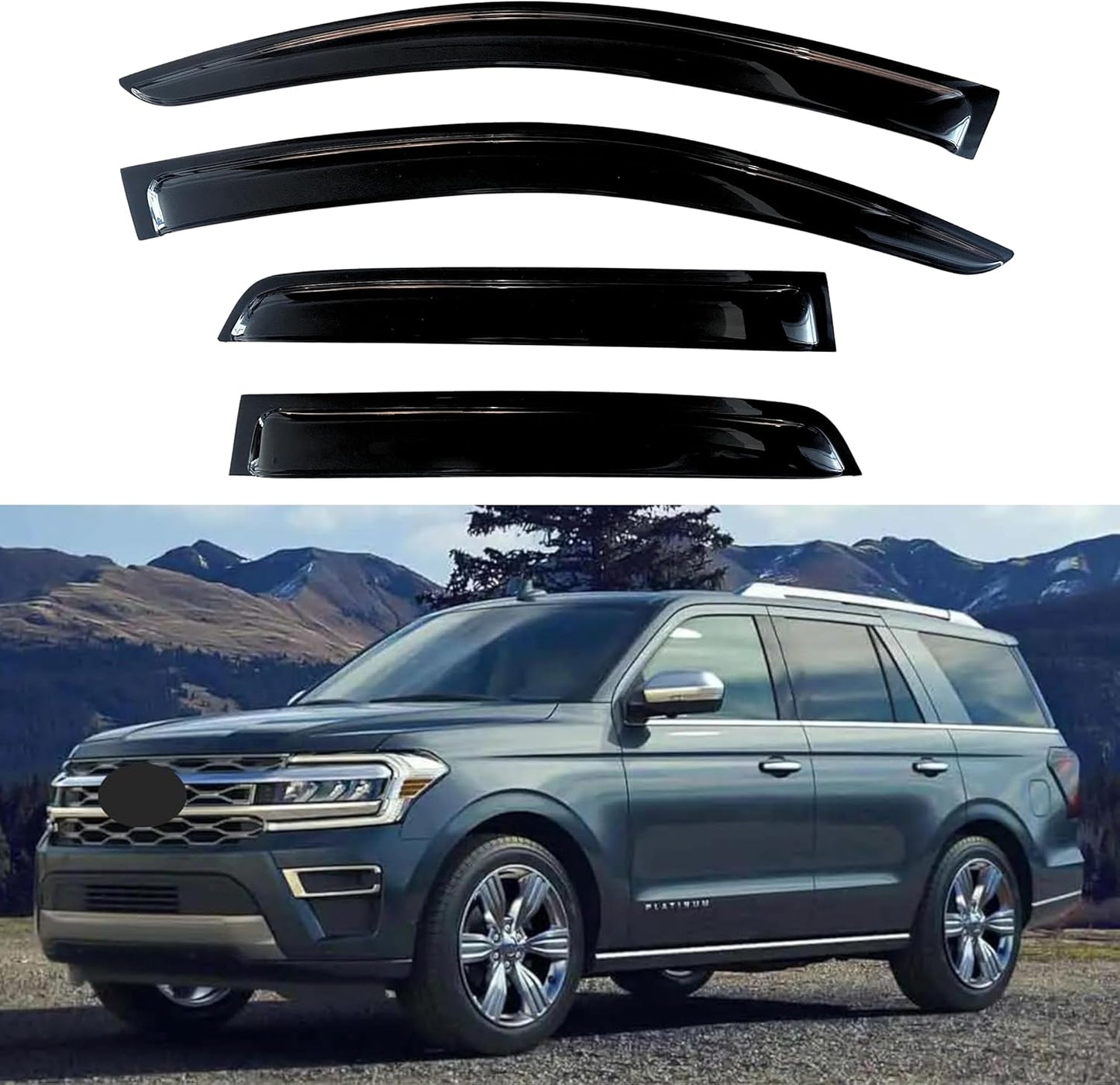 KPY Window Visor Compatible with 2018-2025 Ford Expedition & Lincoln Navigator, 4PC Rain Guard Side Window Vent Deflectors Tape-On Style, 2018 2019 2020 2021 2022 2023 2024 2025