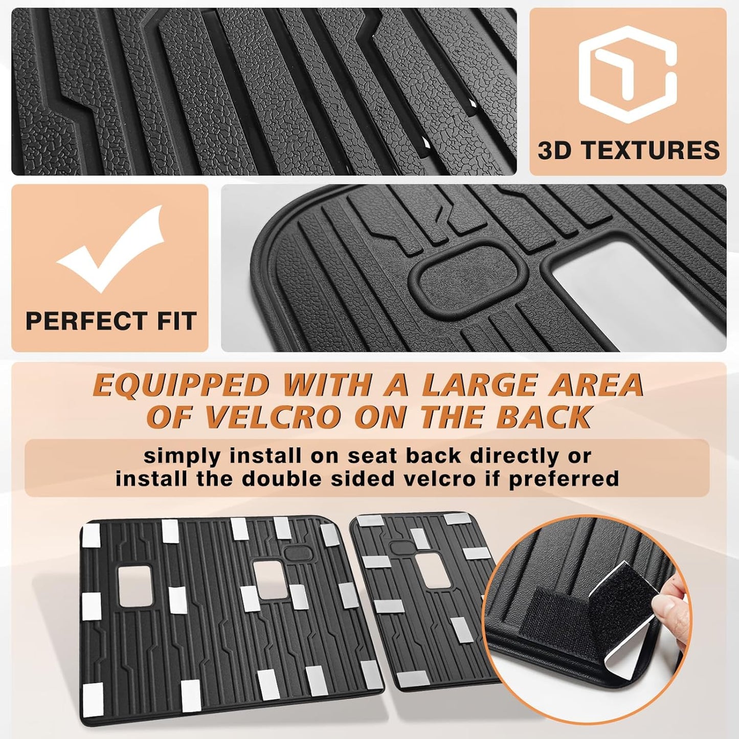 TripleAliners Backrest Mats All Weather Liners Compatible with 2024+ GMC Acadia/Chevy Traverse & 2025 Buick Enclave TPE Third Row Seats Back Cover