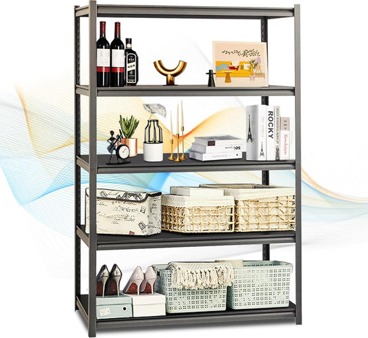 Rigma 5 Tier Garage Shelf, Heavy Duty Steel Shelving Unit, Adjustable Metal Multi-use Storage Rack, Shelves for Garage, Basement, and Industrial Warehouse Or Office (47" W X 20" D X 72" H 5-Tier)