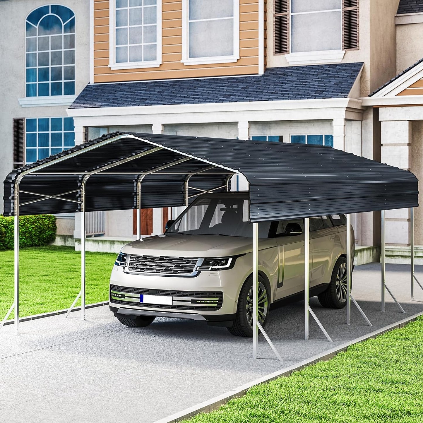 12x20Ft Carport, Heavy Duty Metal Car Port, All-Weather Protection, Easy Assembly for Cars, Trucks, Boats, Tractors, and Outdoor Storage