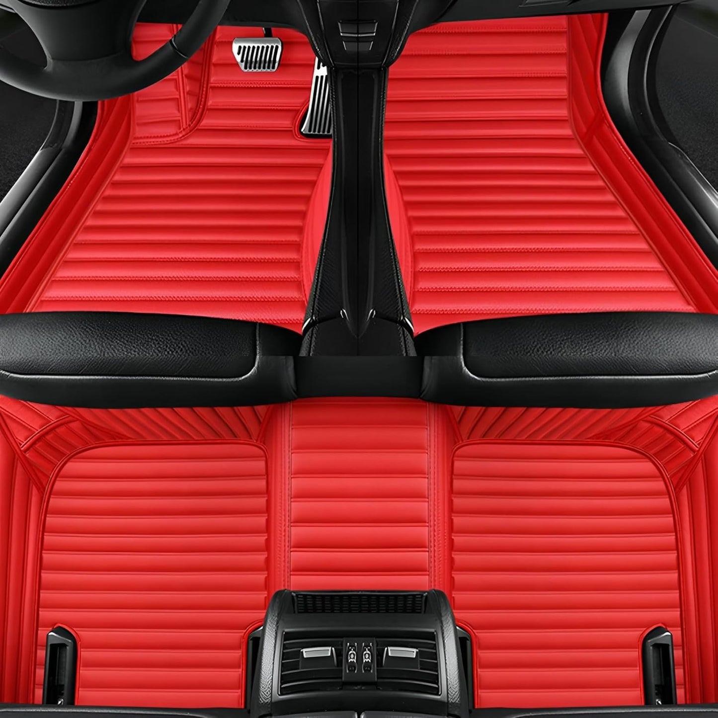 Add Personal Touch to Your Vehicle with IMEISH Customizable Logo Text Car Mats for 99% of vehiclesPads Protection Non-Slip Leather Floor Liners (Red Stripe)