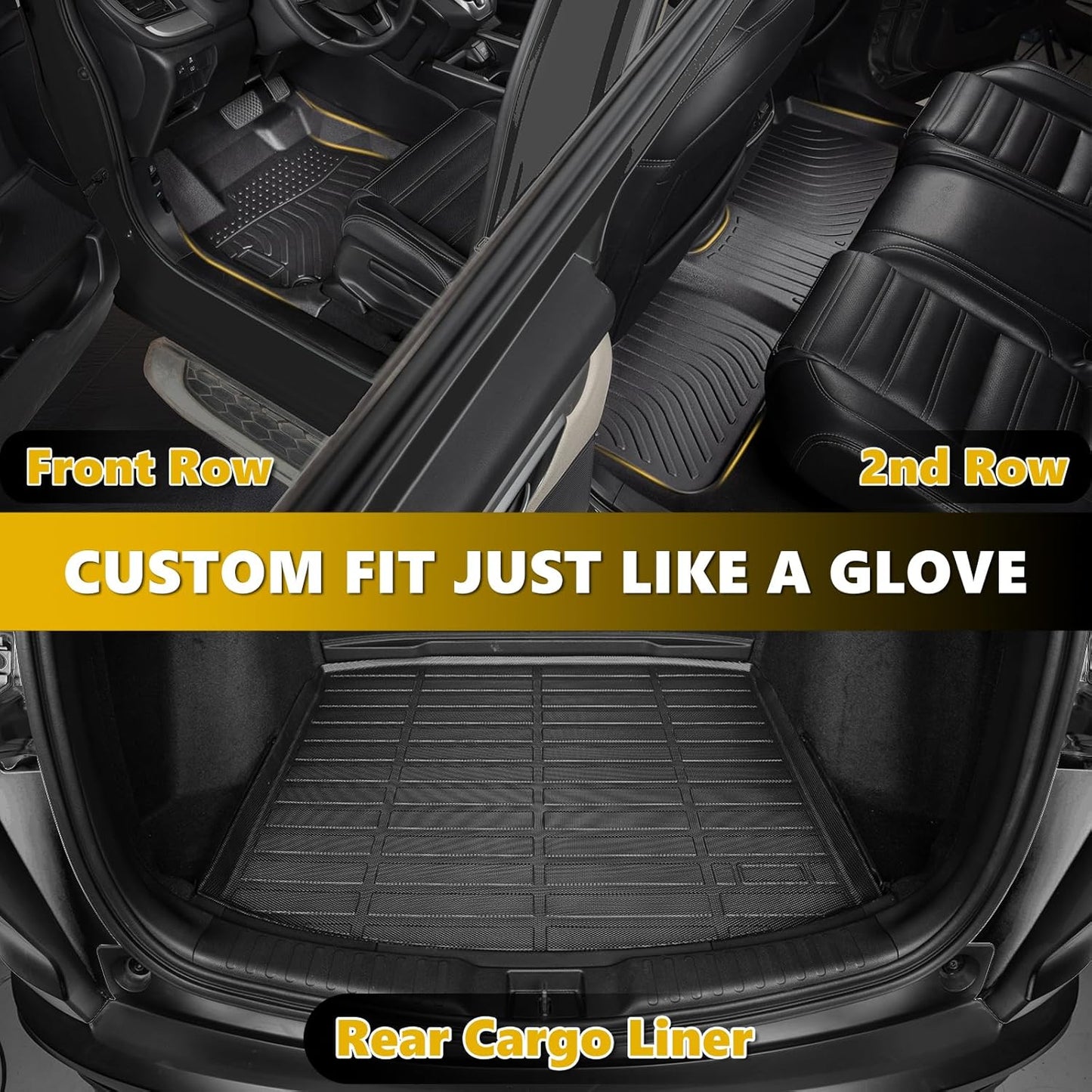 GINOWY-Floor Mats & Cargo Liner for Volvo XC60 Recharge 2022-2025, All Weather Car Floor Mats Cargo Liner TPE Rubber Trunk Mat Trunk Liner, XC60 Recharge Accessories