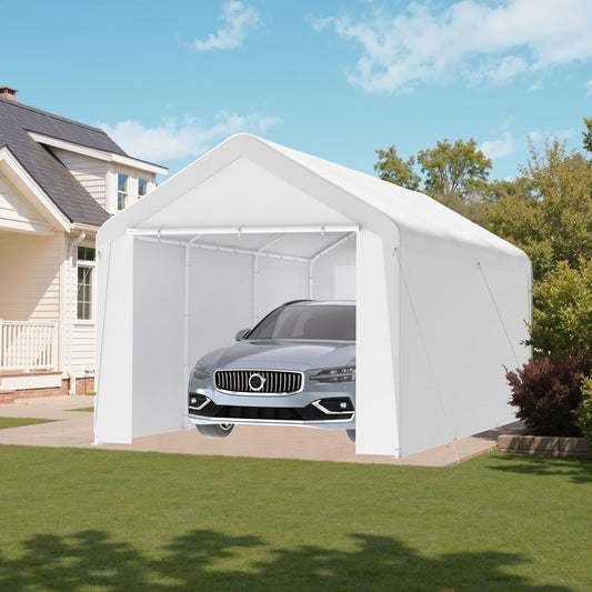 GOJOOASIS 10x20 Carport Heavy Duty Portable Garage Shelter Metal Car Canopy Tent with UV-Resistant & Weatherproof Top Cover for RV & Vehicles (White, 10x20 with sidewalls)