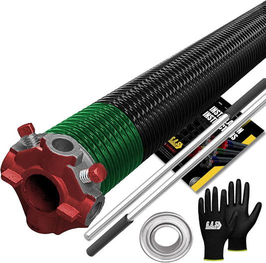 Garage Door Torsion Spring 243x1.75x35 Includes 1” Steel Bearing, Non-Slip Gloves, and Winding Bars for Left Side of Garage Door Precision E-Coating 5-Year Warranty Min. 30,000 Cycles (Red Cone)