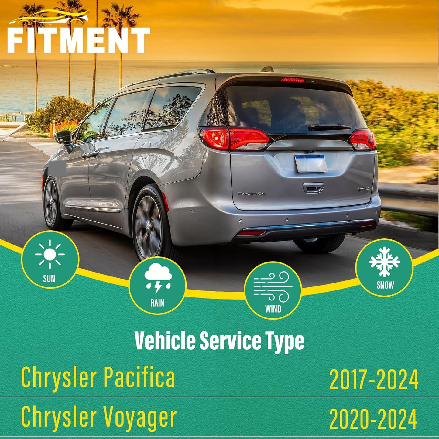 26" 20" 14" Windshield Wiper Blades Replacement for Chrysler Pacifica 2017-2024 / Chrysler Voyager 2020-2024 Premium All Weather Front Rear Wipers Set - OEM Quality (Pack of 3)