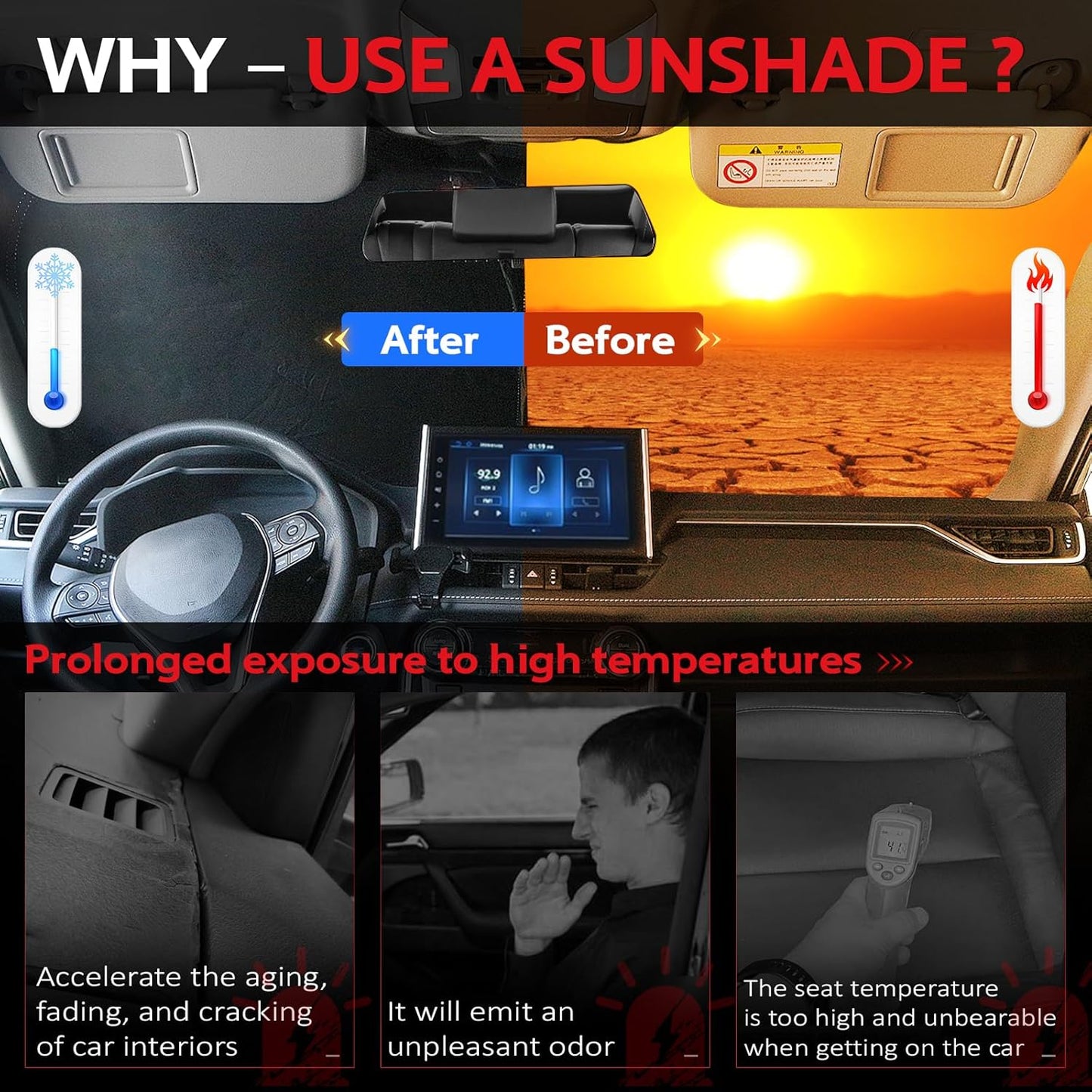 KAYZT Windshield Sun Shade for 2019-2025 2026 GMC Sierra 1500 2500 3500 Foldable Sunshade Front Window Custom Fit Car Accessories