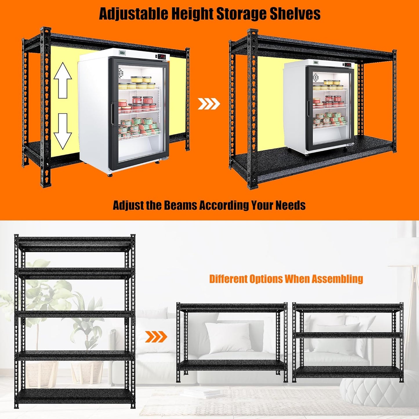 48" W Garage Shelving Heavy Duty，3000LBS Loads Adjustable Garage Storage Shelves, 5-Tier Metal Shelving Units and Storage Racks Heavy Duty, 48”W x 24”D x 78”H，Silver