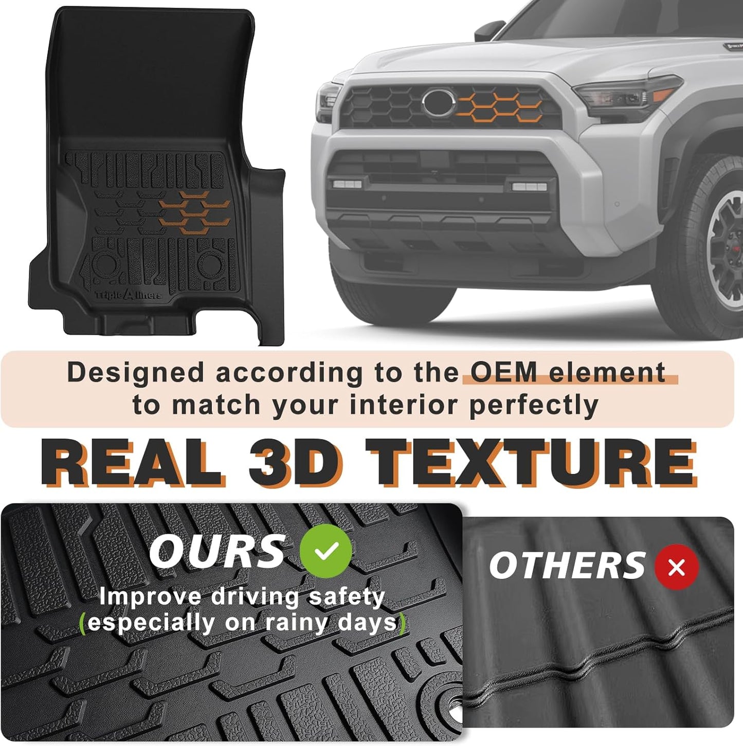 TripleAliners Floor Mats & Trunk Mat & Rear Seatback Cover All Weather TPE Liners Fit for Toyota 2025 4Runner Accessories Custom Fit TPE Heavy-Duty (Only for 5 Seats) - Not for Hybrid Model
