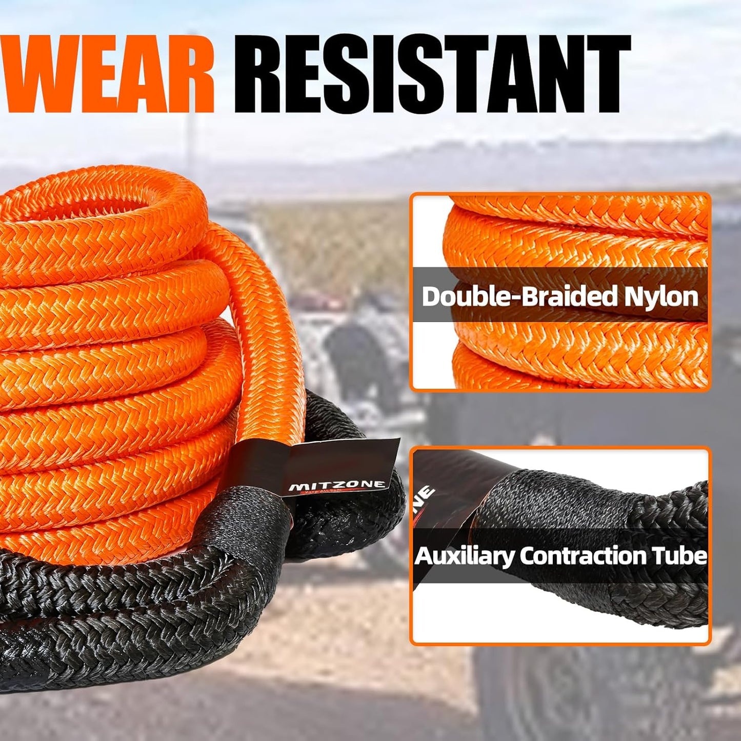 MITZONE Recovery Tow Strap,Heavy Duty Tow Strap Recovery Kit,Car Vehicle Heavy Duty Recovery Rope 30864 lbs for Diesel Trucks,SUV, ATV,Backhoe, Excavators,Ring Shackles,Storage Bag