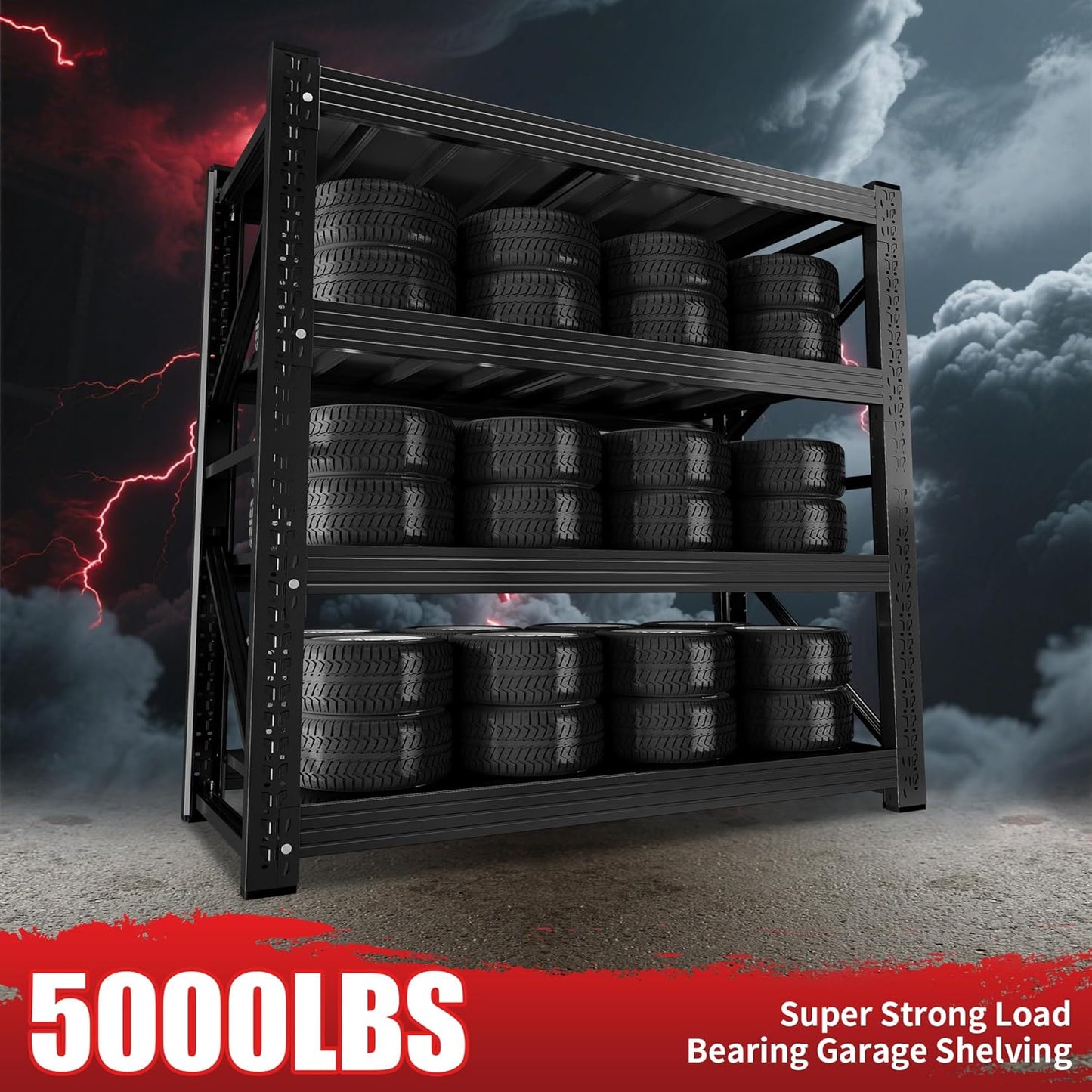 5000LBS Heavy Duty Garage Shelving 59" W Garage Storage Shelves 4-Tier Metal Garage Shelving Adjustable Shelf Unit Storage Rack for Basement Supermarket Warehouse 59" W x 24" D x 78" H Black