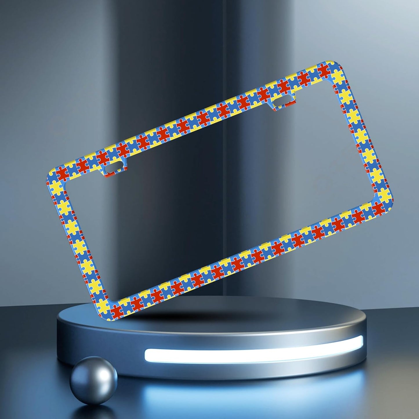 Autism Awareness License Plate Frame Puzzle License Plate Frames Personalise Stainless Steel Funny Design Compatible with Standard License Plate Holder for USA Canada 6 X 12 Inch 2 Holes with Screws