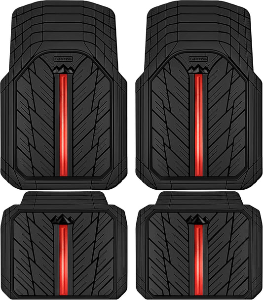 CAR PASS Metal Medium Rubber Floor Mats for Car Heavy Duty Car Mats All Weather, Universal Trim to Fit for Truck SUV Vehicle Automotive Floor Mats, Waterproof Car Mats 4 Piece Black and Red