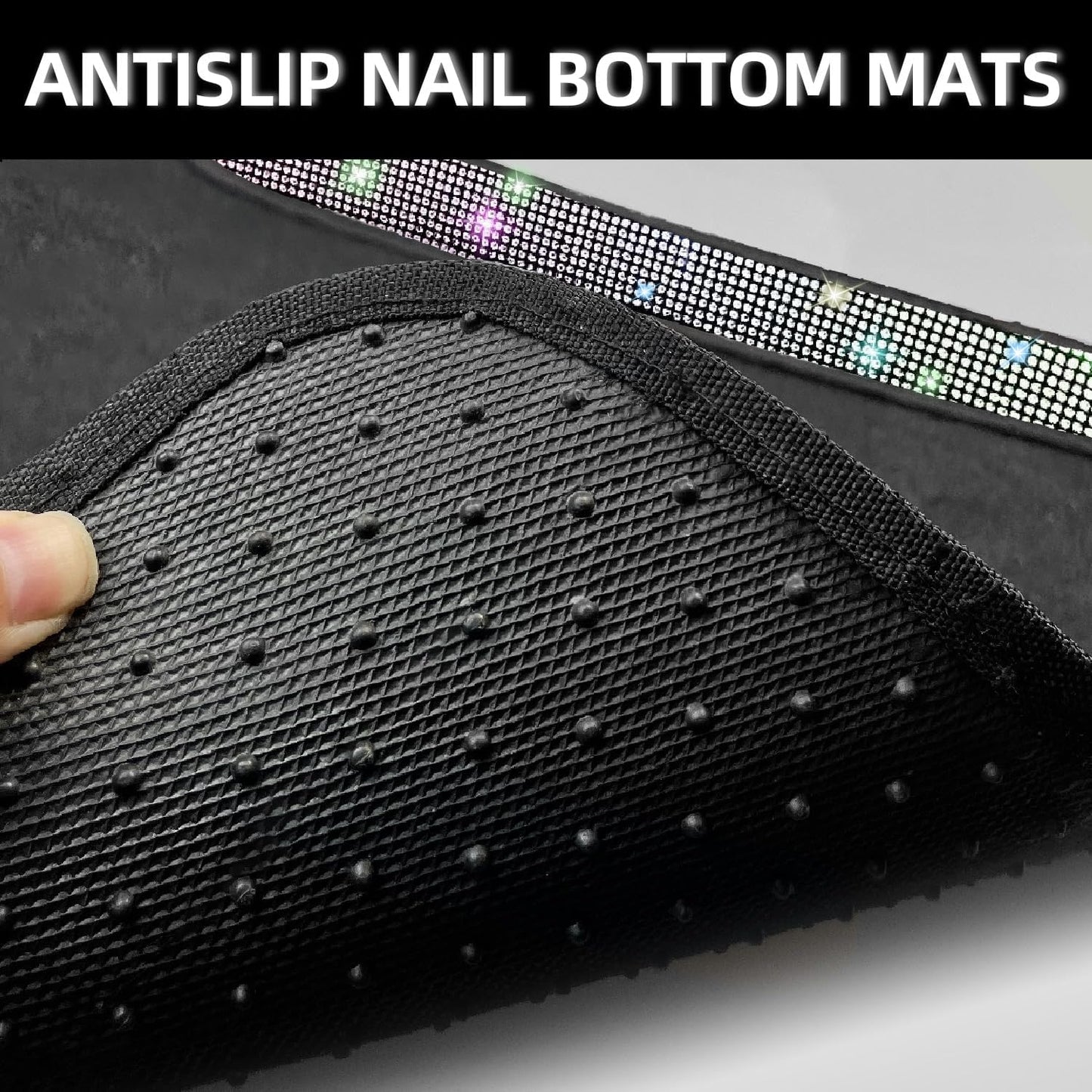 NBTEPEM Multicolor Bling Car Floor Mats Full Set, Universal Fit Most Cars,SUV, Trucks, 4 pcs Sparkle Glitter Diamond Carpet for Women Girls with Anti-Slip Pad (Colorful Diamond)