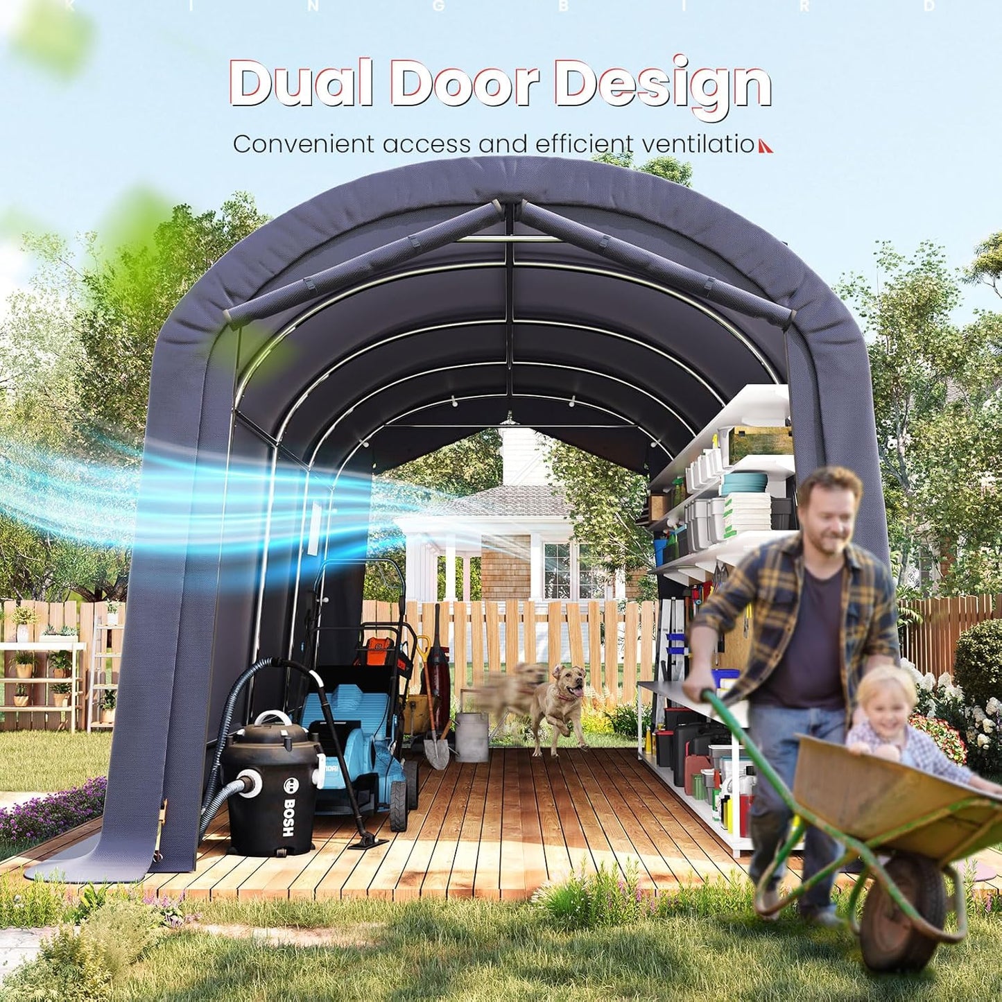 KING BIRD 10' x 20' Heavy Duty Carport with Roll-up Ventilated Windows Round Style Outdoor Instant Garage Anti-Snow Car Canopy with Reinforced Ground Bars