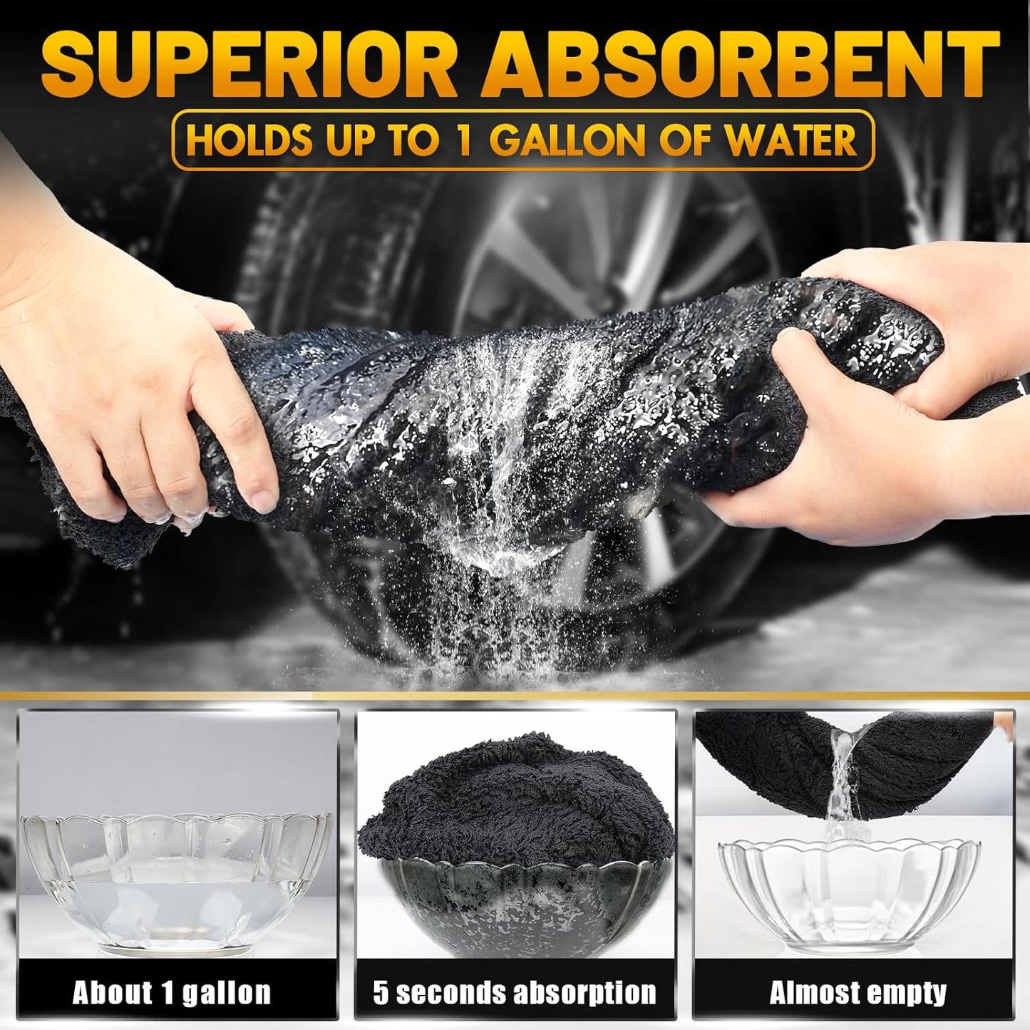 Microfiber Towels for Cars, 3 Pack Dual Sided Drying Towels Car Detailing， 1200GSM Car Drying Towel(24″x 36″), Ultra Absorbent Car Cleaning Towel, No Streak or Scratch, Machine Washable