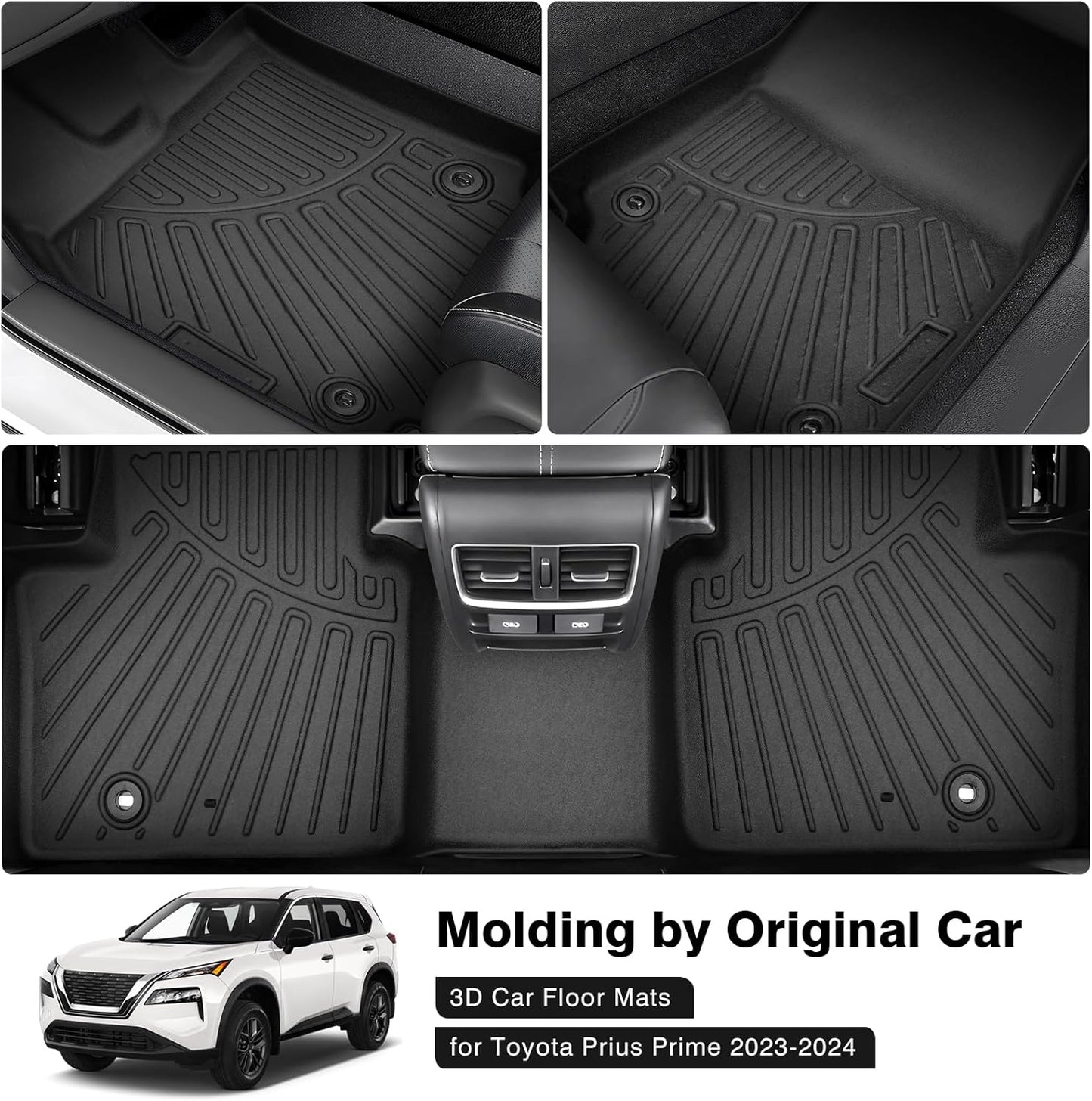 Powerty Floor Mats for 2021-2023 2024 2025 Nissan Rogue Accessories All Weather Floor Liner 3D TPE 1st & 2nd Row Floor Mat Heavy-Duty Floor Liners (NOT for Rogue Sport)