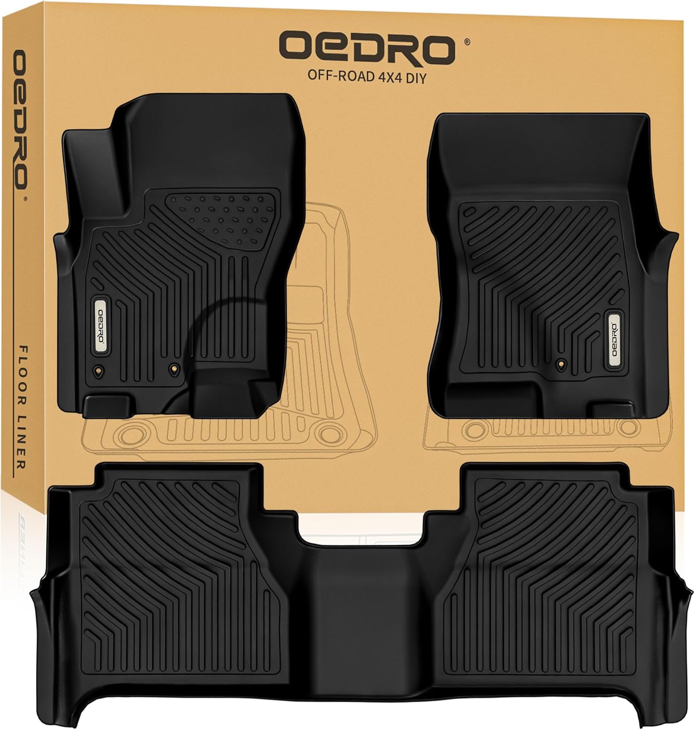 OEDRO Floor Mats Compatible with 2008-2021 Nissan Frontier Crew Cab, 2 Row Liner Set (Front & 2nd Seat), All Weather Protection Car Mats TPE Accessories, Black