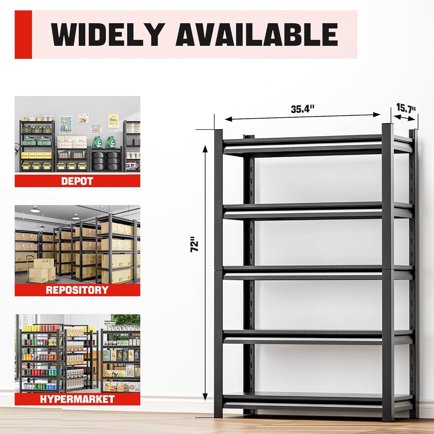 Storage Shelves Garage Shelving Heavy Duty - 72''H Garage Shelves Adjustable 5 Tier Metal Shelving Unit Storage Rack Shelving Industrial Utility Shelf 16" D x36 W x72 H（5 pcs）