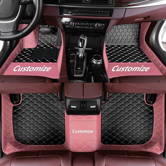 Custom Personalized Floor Mats for Cars，Luxury Full Coverage All Car Floor Mats，Anti-Slip Leather Car Mat Set ，Custom Floor Mats for 99% of Cars, Trucks & SUVs. (Pink and Black)