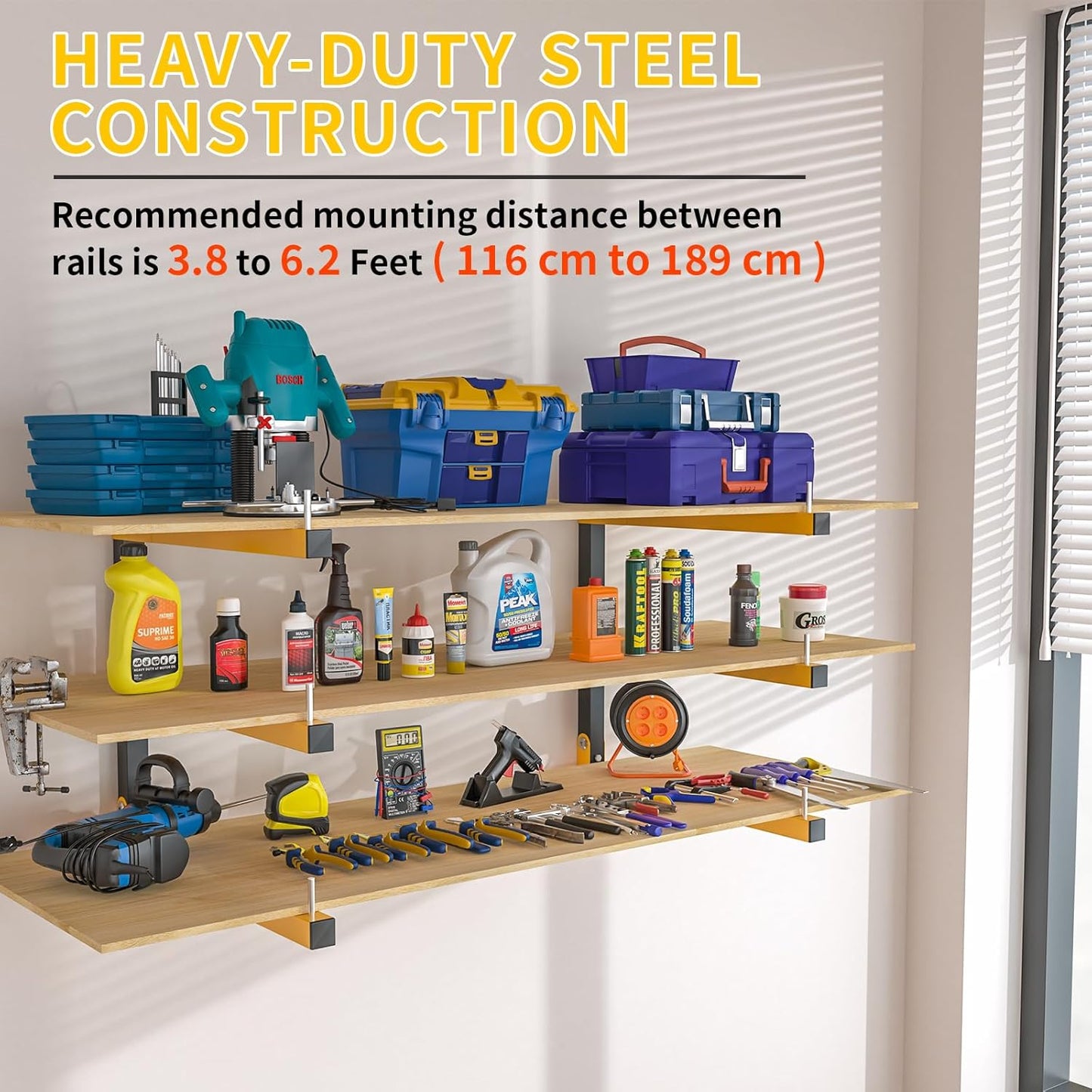 4 PACK Lumber Storage Rack Wall Mount Wood Organizer Storage Racks Heavy Duty Shelf Brackets with 6-Level System 720 LB Sturdy Folding Garage Wall Shelving, Snowboard Rack for Indoor and Outdoor