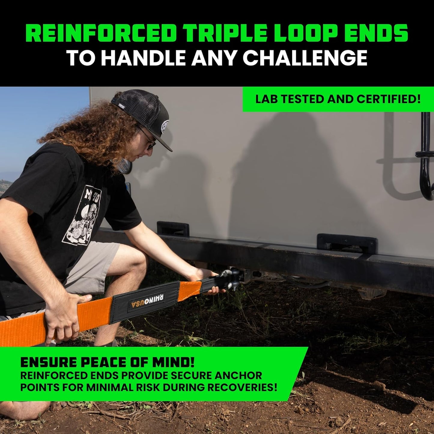 Rhino USA Recovery Tow Strap (4"x30') - 40,320lb Break Strength - Emergency Recovery Strap Tow Rope for Diesel Trucks, Backhoe, Excavators & More - Heavy Duty Towing Strap for Offroad 4x4 Use (Orange)