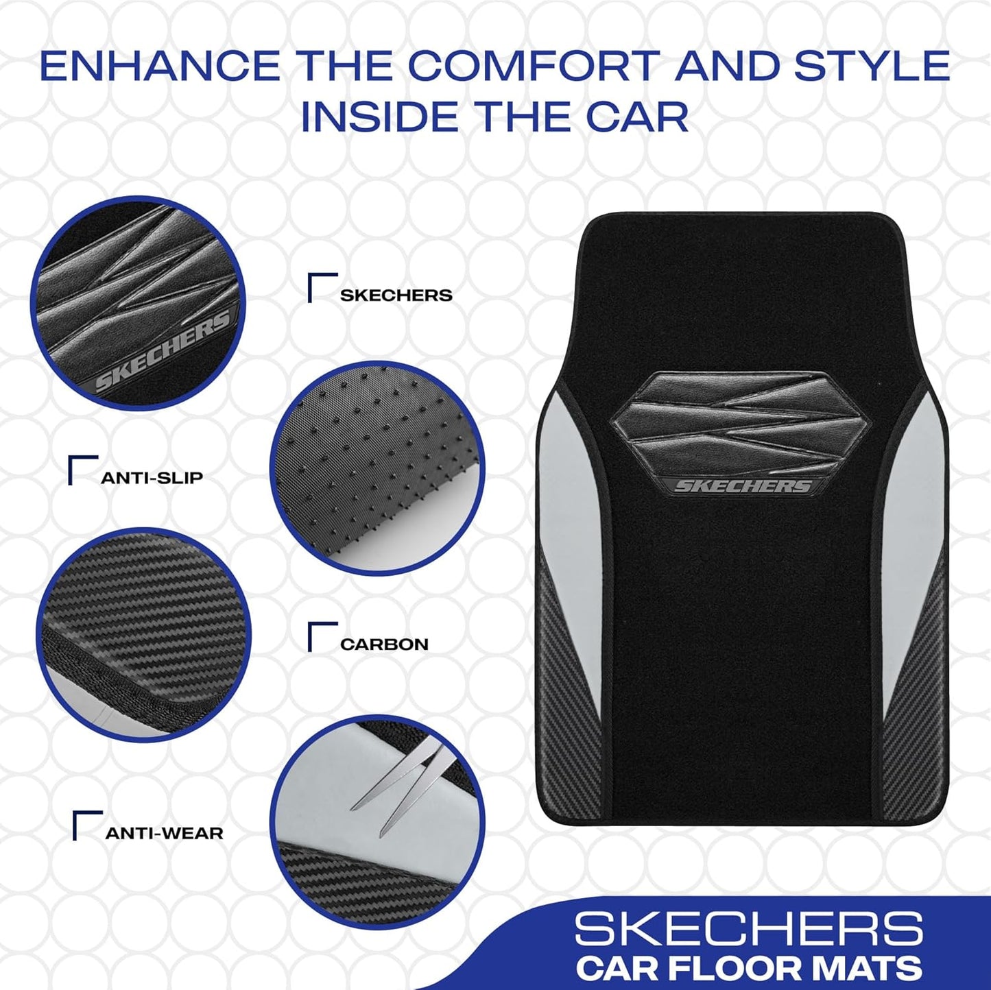 Skechers Car Floor Mats,Waterproof Universal Fit Car Mats,Faux Leather Car Floor Mats,Carbon Floor Mats for Cars with Anti-Slip Skechers Heel Pad Fit for SUV,Vans,Sedans,Trucks,Grey