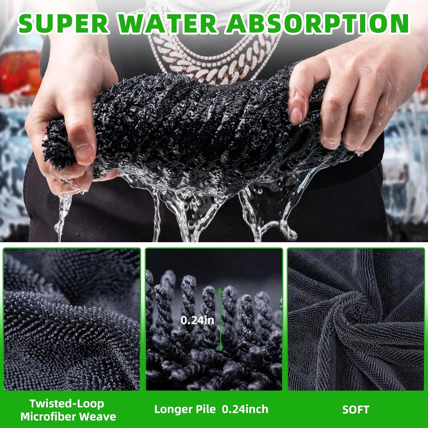 CADONO Huge Microfiber Car Drying Towel, Ultra Absorbent Microfiber Cleaning Cloth for Cars, No Streaks, Scratches, or Water Spots (36"x 24", 1300GSM)