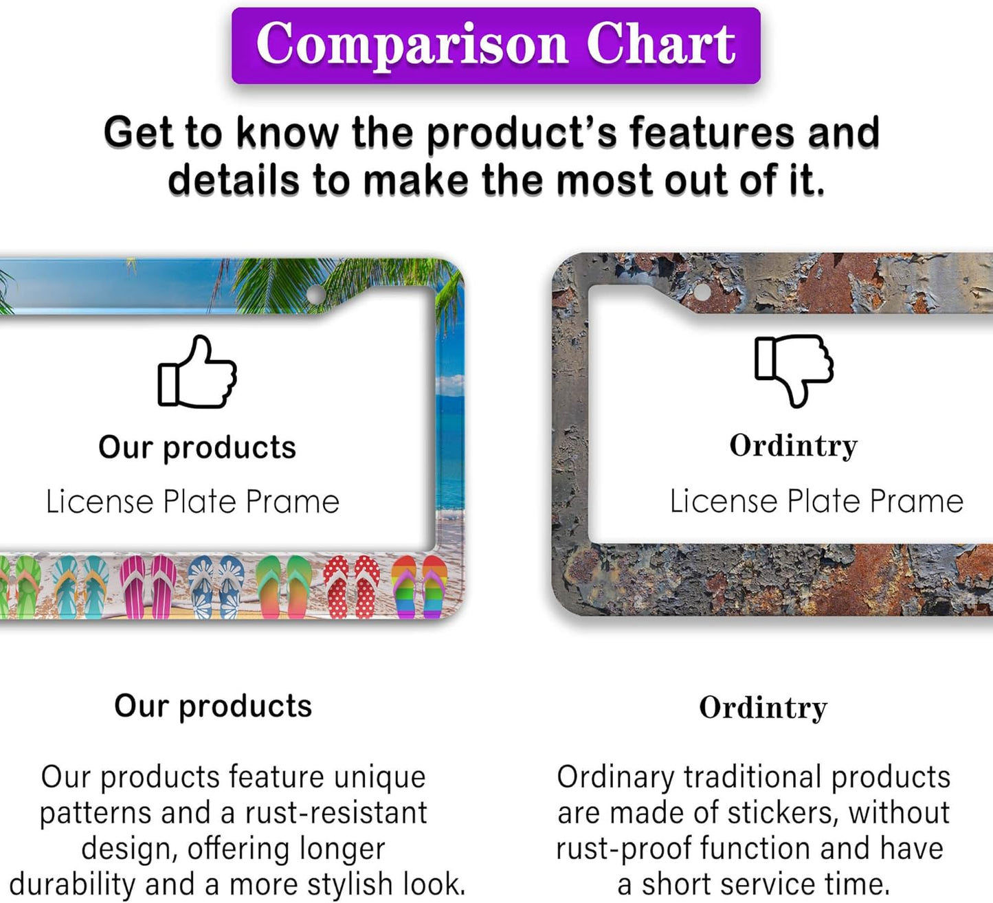 License Plate Frames Multicolor Car License Plate Frame Hawaii Beach Flip Flops Aluminum Metal Car Accessory 2 Pack with Screw Covers Set