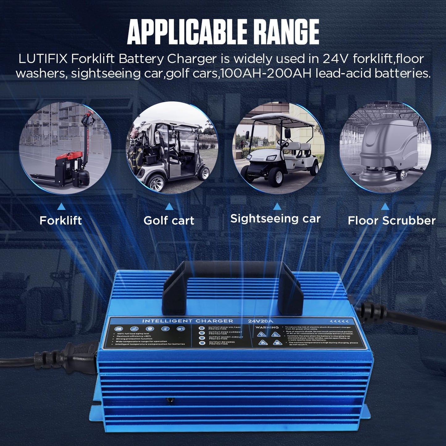 Forklift Battery Charger 24V 30A Automatic Smart Charger, Automotive Battery Charger Fully-Automatic Smart Charger for Forklift Club Car Golf Cart (24V20A)