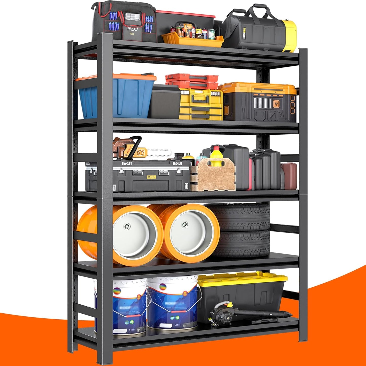 78"H Garage Storage Shelves Heavy Duty Garage Shelving, 4500 LBS Capacity 5 Tier Adjustable Metal Utility Shelves Industrial Shelving Units for Basement and Warehouse, 78"H×47.24"W×18"D, Black