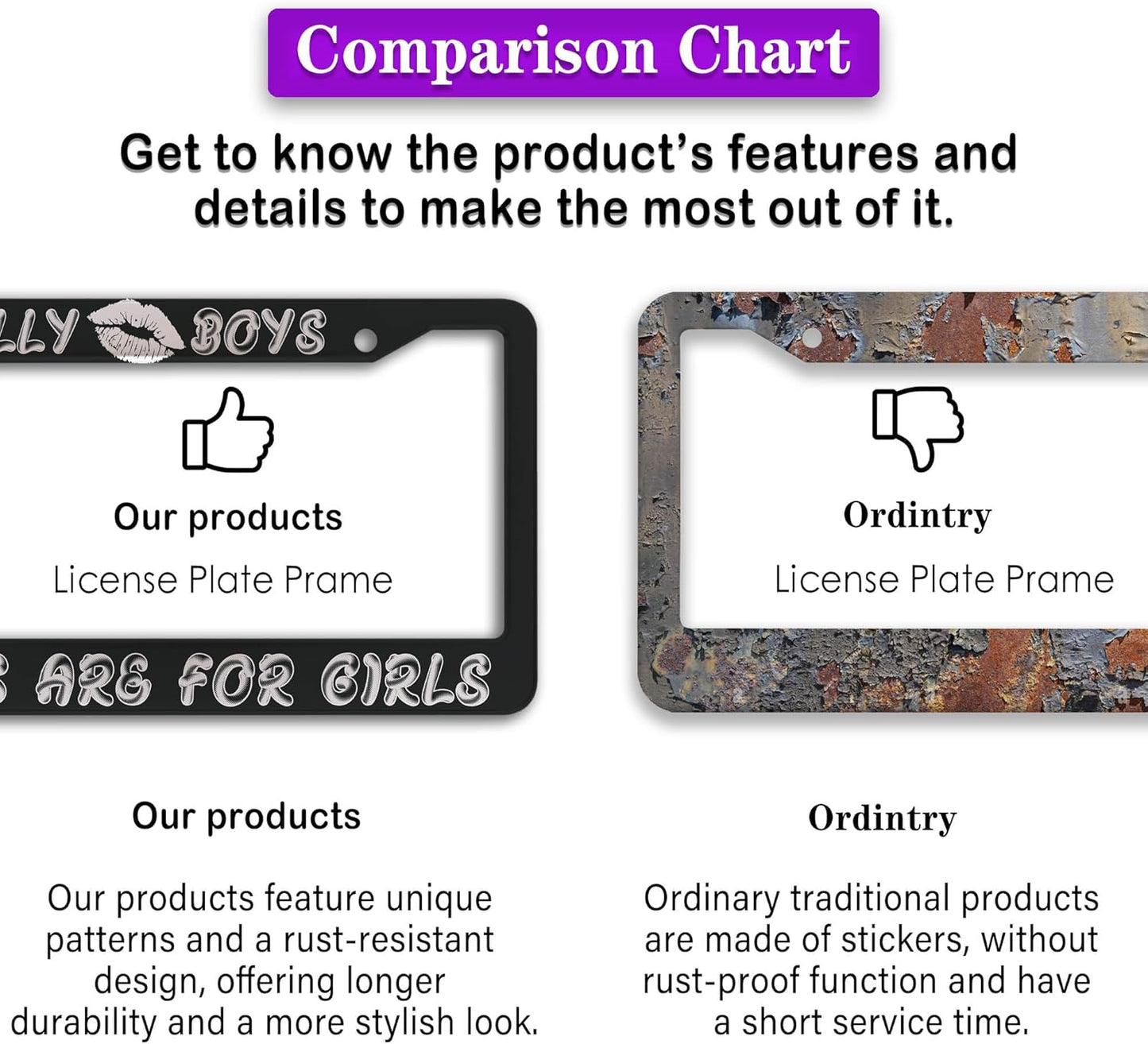 License Plate Frame Black and White License Plate Protector Silly Boys Trucks are for Girls Universal Aluminum Car Accessory 2 Pack with Screw Covers Set