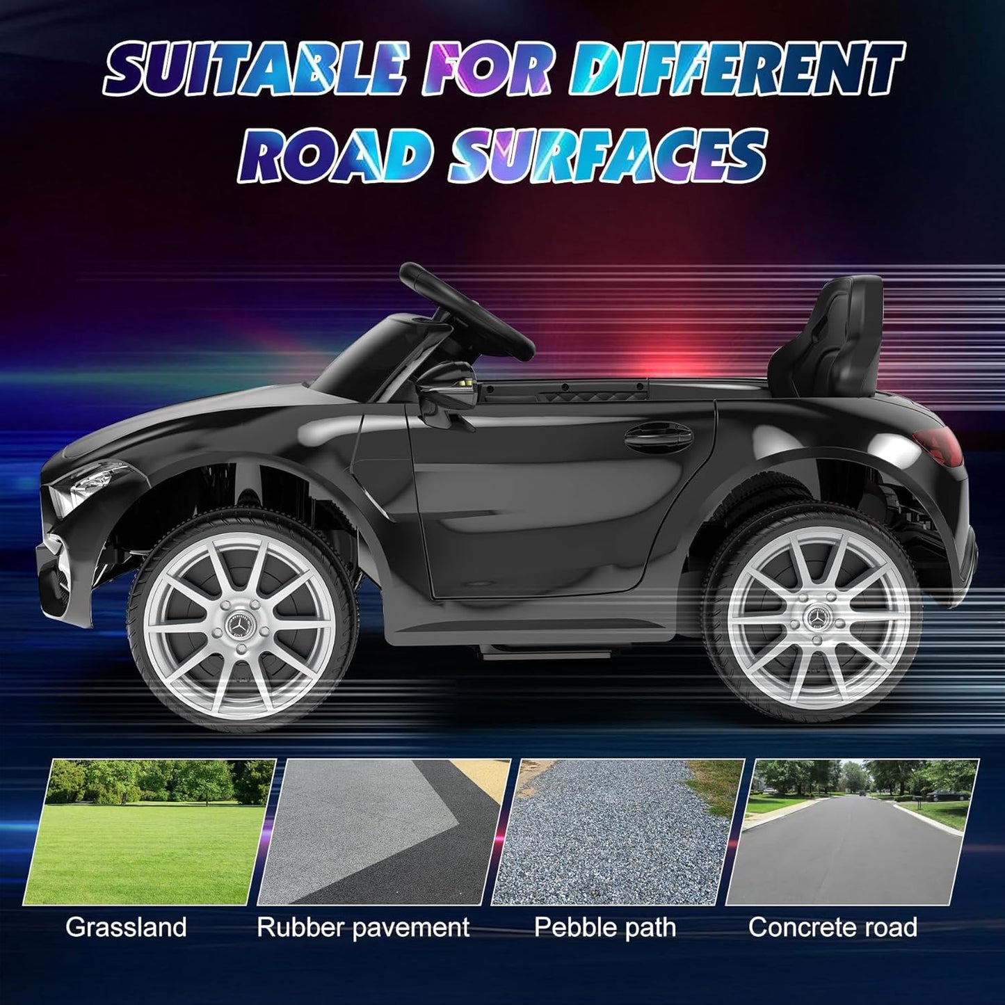 12V Kids Ride On Car with 2.4G Remote Control,Battery Powered Electric Car Ride On Vehicle Double Doors, 5 Point Safety Belt,LED Light (SC-Black)