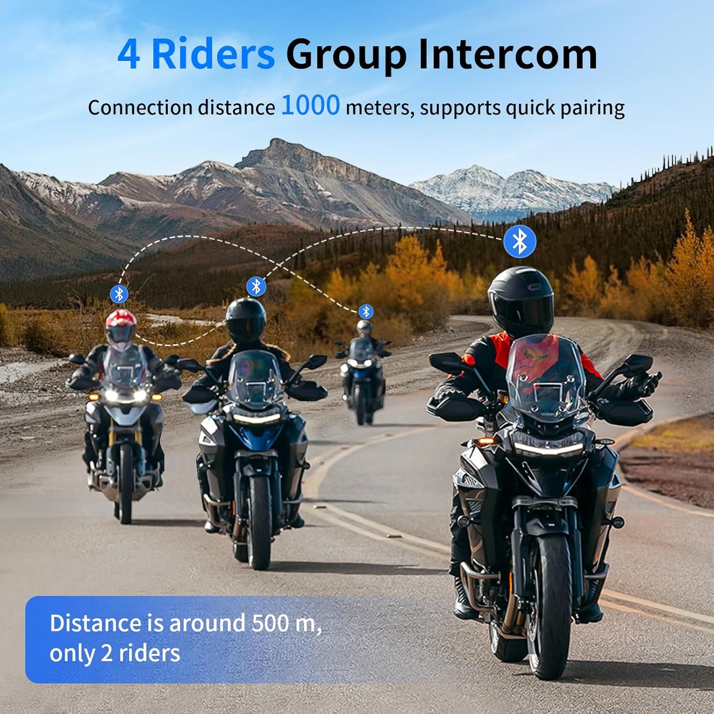 Fodsports M1-S Air Motorcycle Bluetooth Headset with Music Sharing, 4-Way Motobike Intercom, 1000 m Group Helmet Communication System, Quick Pairing/FM Radio/Handsfree/Stereo Music(1 Pack)