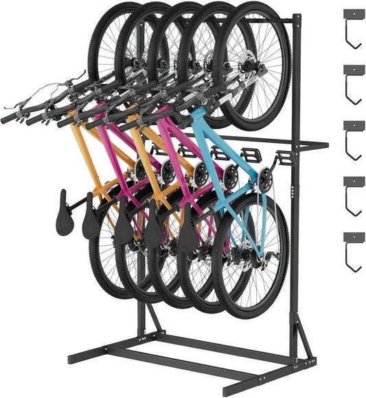 Freestanding Bike Storage Rack, Vertical Bike Holder Holds Up to 5 Bikes, Durable Solid Steel Bicycle Stand for Indoor Garage
