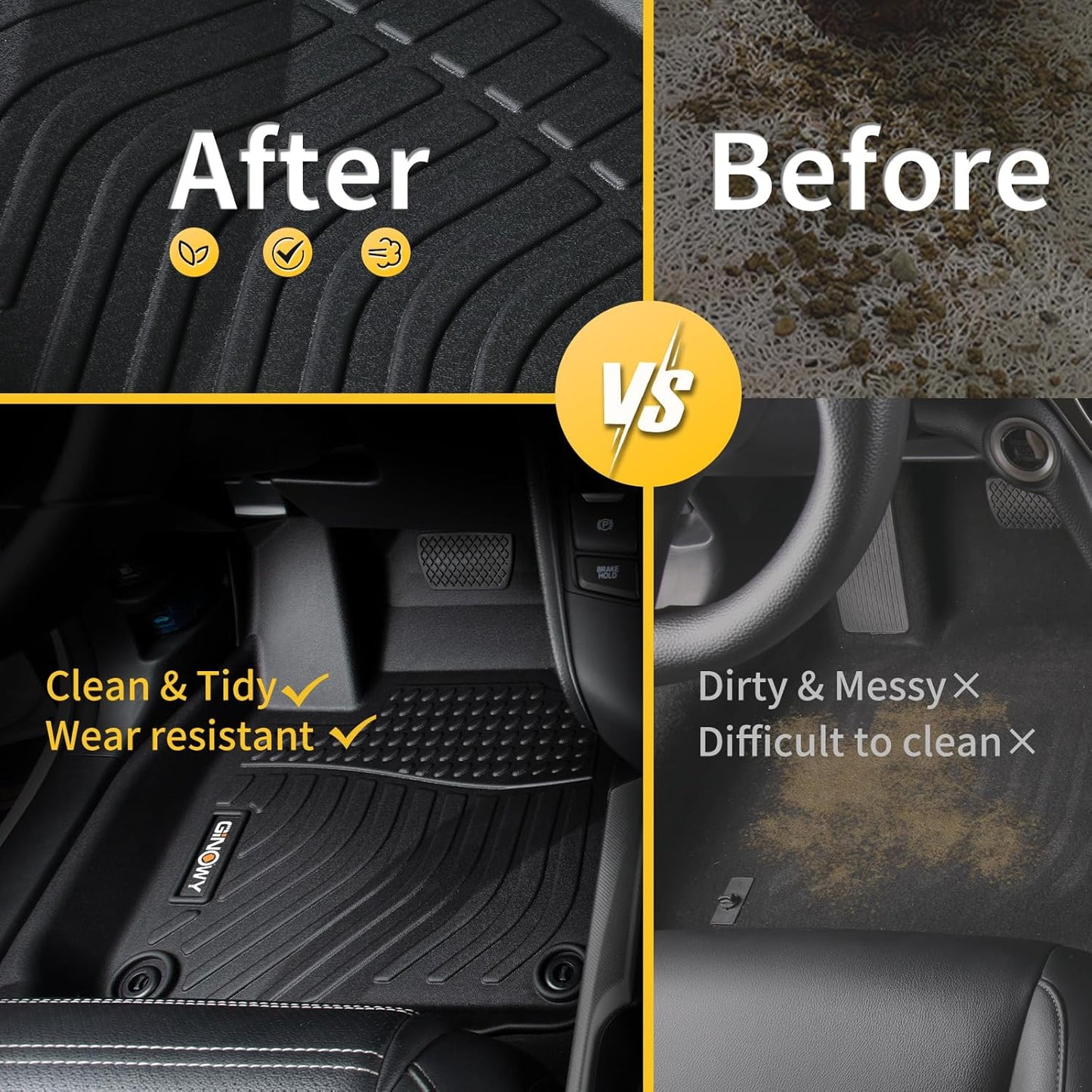 GINOWY-Floor Mats & Cargo Liner for Honda CRV 2012-2016 Only for Touring & EX-L Models, TPE All Weather CR-V Car Mats, Non-Slip Trunk Mat Floor Liners Waterproof Custom Fit Accessories Mats Black