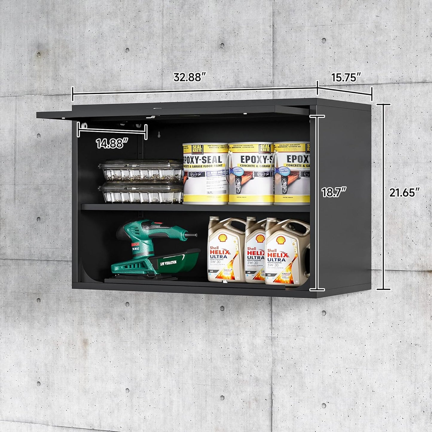 Metal Wall Cabinet with Locking Door and Shelf, Hanging Garage Cabinets with Up-Flip Doors for Garage, Warehouse, Home, Office, Assembly Required (Black, One Cabinet)