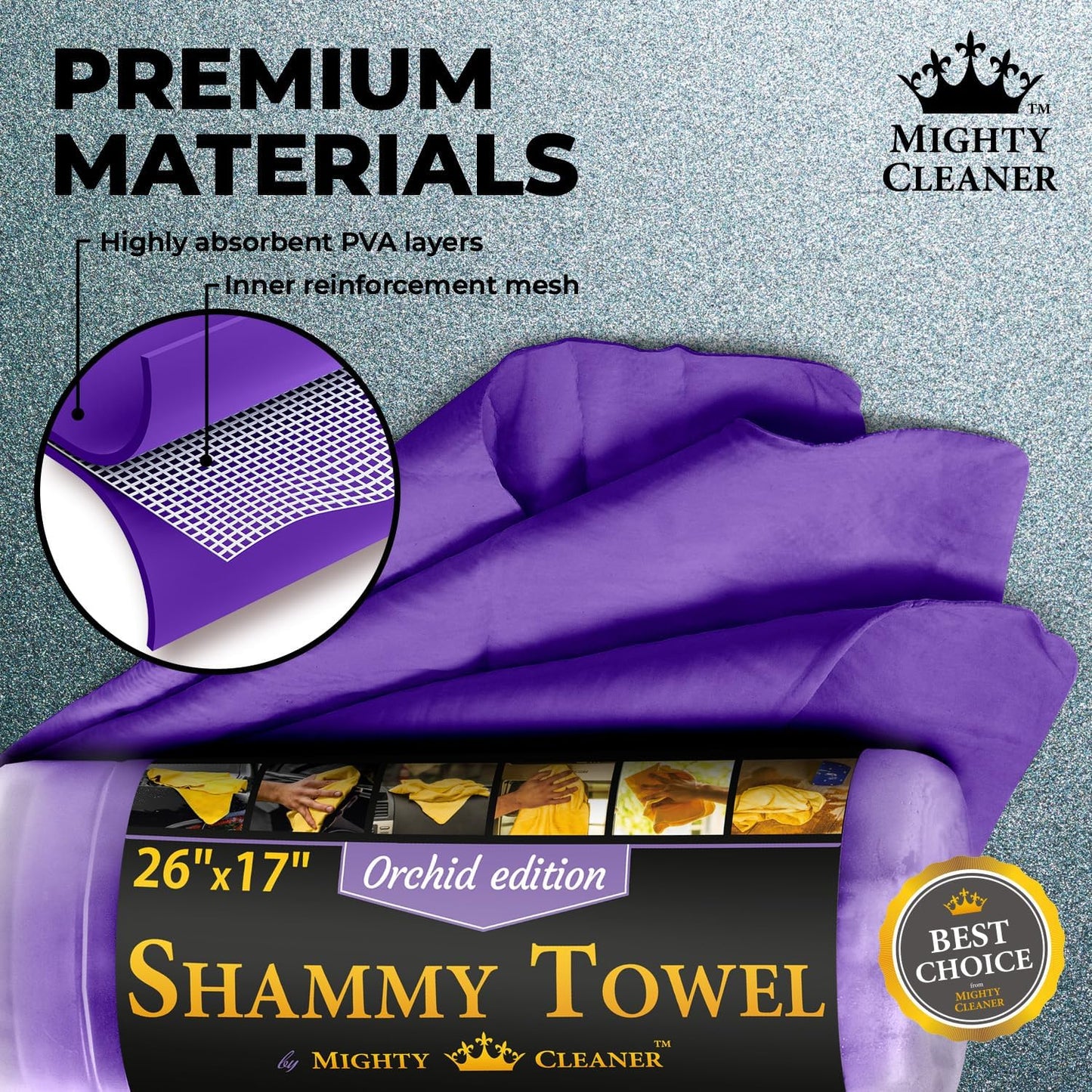 Premium Shammy Cloth for Car Drying - Super Absorbent Reusable Chamois Towel - Scratch-Free Car Drying Towel (26'x17')