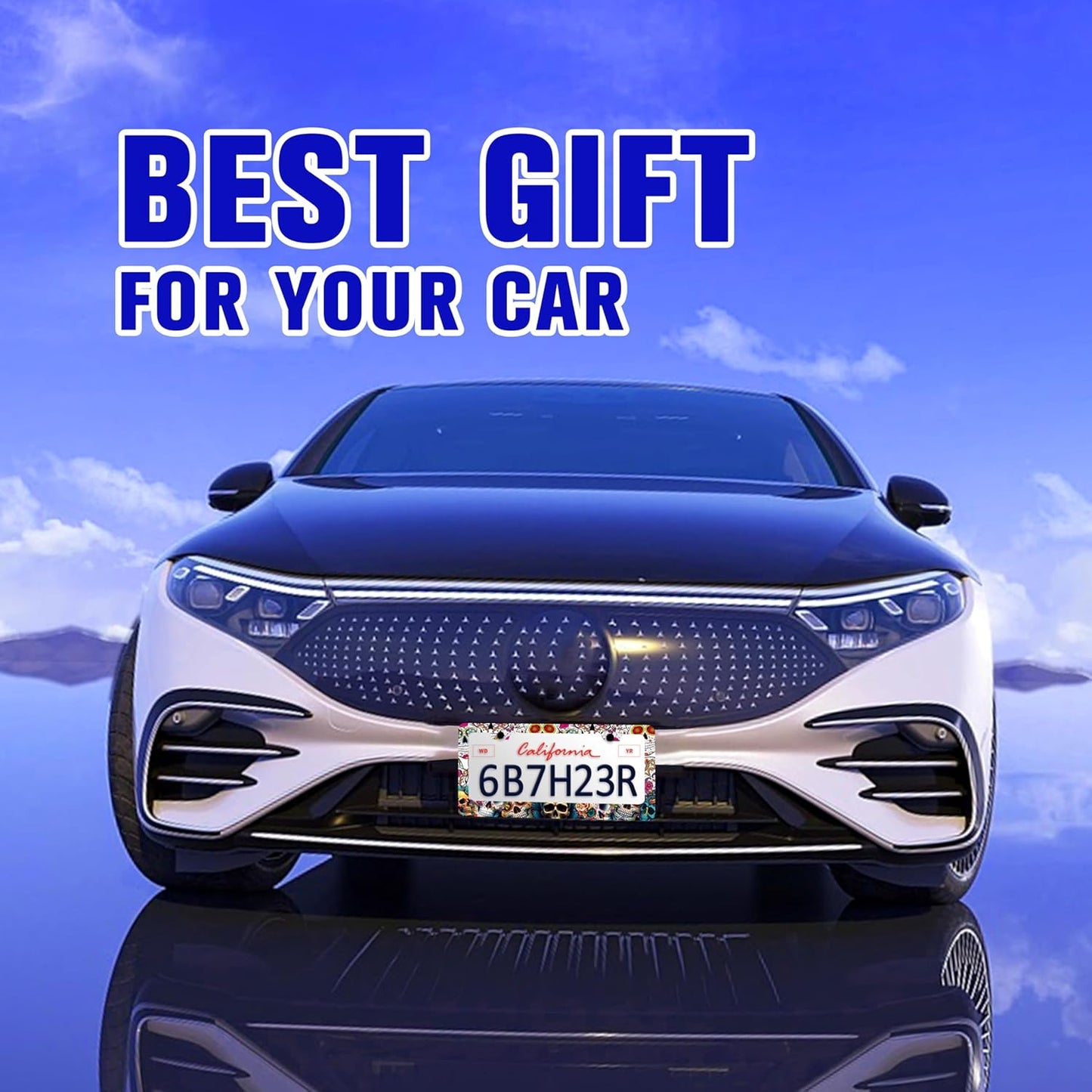 Sugar Skull License Plate Frame Skeleton Flowers License Plate Holders Funny Stainless Steel Auto Accessory Bracket 2 Hole with Screws Universal Us Car License Plate Frames 6x12 Inch for Women Men