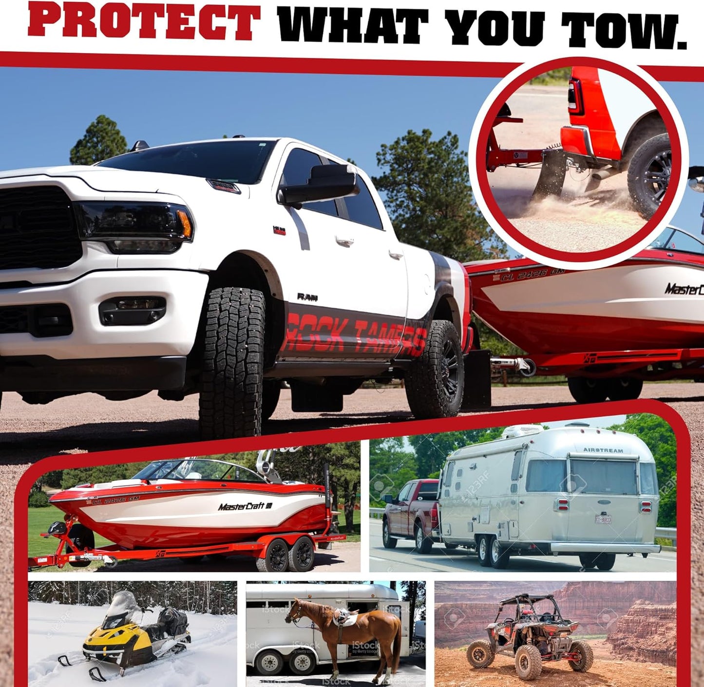 Rock Tamers 00108 - 2" Official Mudflap System - 2" Hitch Receiver, Check Measurements - Removeable and Adjustable Mud Flaps for Trucks - 1 System