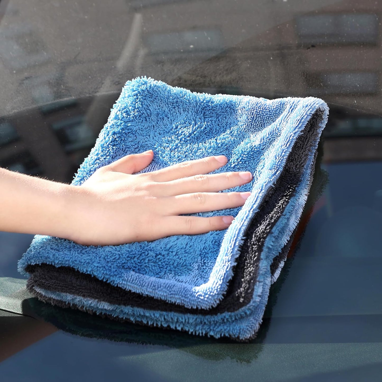 LIVOS Extra Large Car Drying Towel, Twisted Terry Microfiber Towels for Cars, 1000GSM Professional Quick Dry Cleaning Cloth for Car, Scratch-Free, Absorbent Wash Towel, 25" x 36" (Blue&Grey)