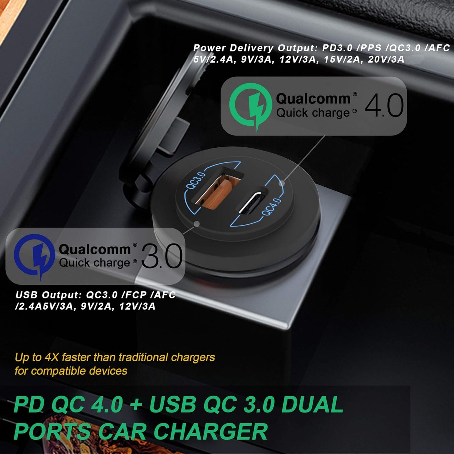 12V USB Outlet - 90W(Max) Dual Ports QC4.0 PD & Quick Charge3.0 Car Charger Socket with LED Indicator - Waterproof USB C Port for Car Boat Marine Motorcycle RV Truck ATV Golf Cart