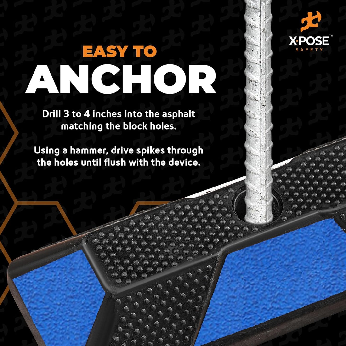 Xpose Safety 72" Heavy Duty Rubber Parking Stopper – Bulk Half Pallet 24 Pack Wheel Blocks for Garage, Driveway, or Ramp – Car Bumper Stop with Blue Reflective Strips – Removable Floor Mount