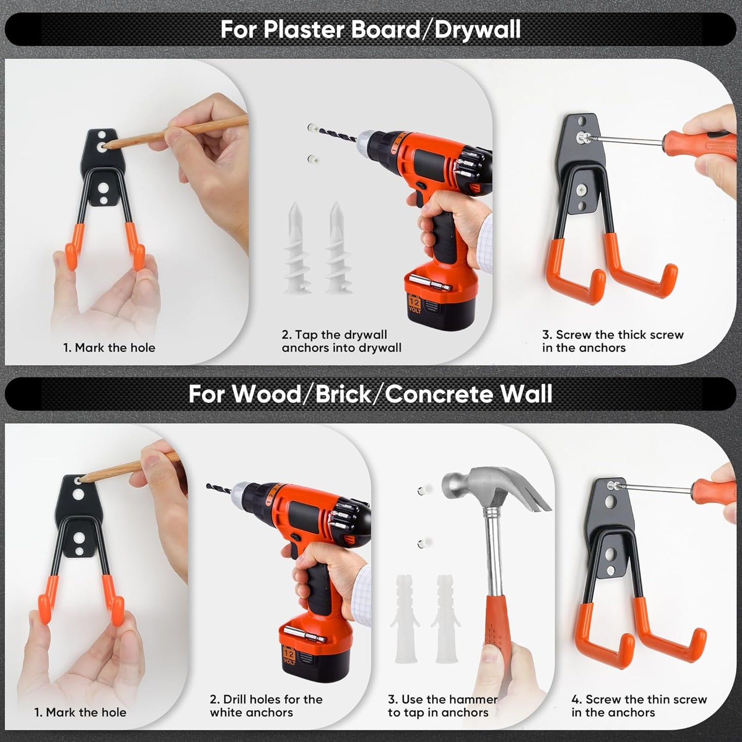 Nacial 18 Pack Garage Hooks Heavy Duty, Utility Steel Garage Storage Hook with 2 Storage Straps, Utility Garage Wall Mount Hooks for Hanging Bike, Ladder and Garden Tools, Perfect for Father Day Gifts