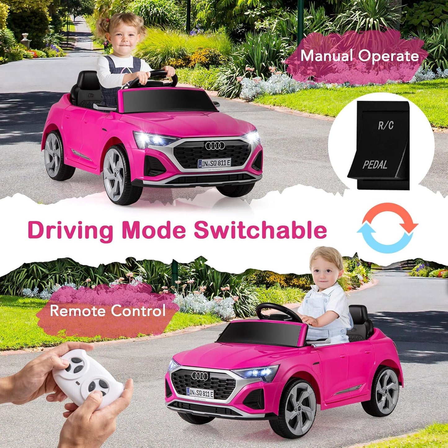 Licensed Audi SQ8 Ride on Car by OLAKIDS, 12V Kids Electric Vehicle with Remote Control, Toddlers Battery Powered Toy with 3 Speeds, Wheels Suspension, Music (Pink)