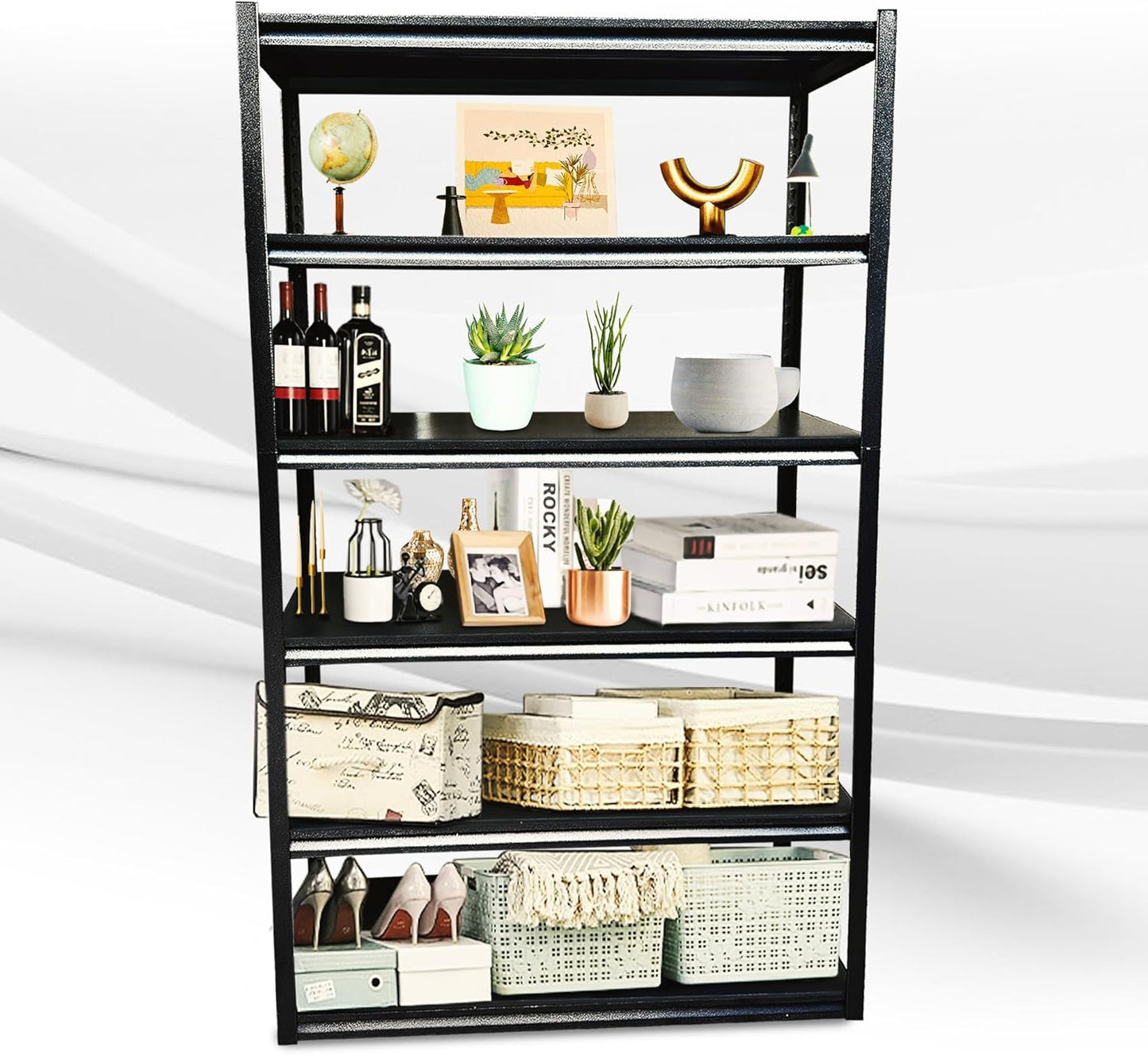 Rigma 5 Tier Garage Shelf, Heavy Duty Steel Shelving Unit, Adjustable Metal Multi-use Storage Rack, Shelves for Garage, Basement, and Industrial Warehouse Or Office (48" W X 20" D X 78" H 6-Tier)